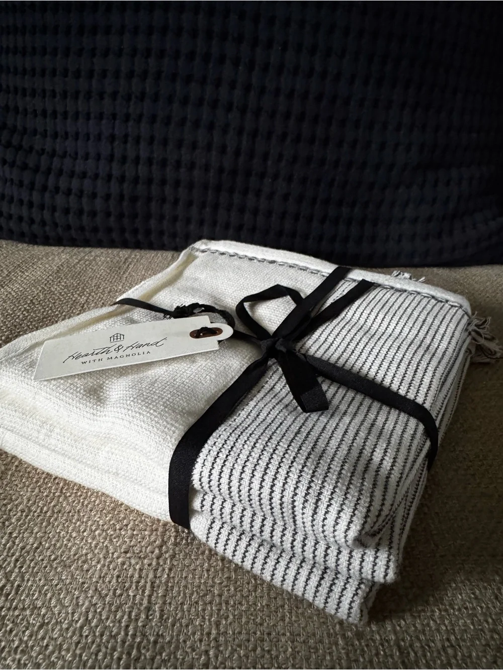 Hearth & Hand White and gray Striped Wash Cloth Set